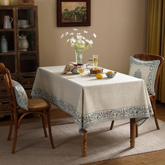 ISAENNE Designer Vintage Linen Elegant Square Table Cloth, Chinoiserie Floral - Image 8