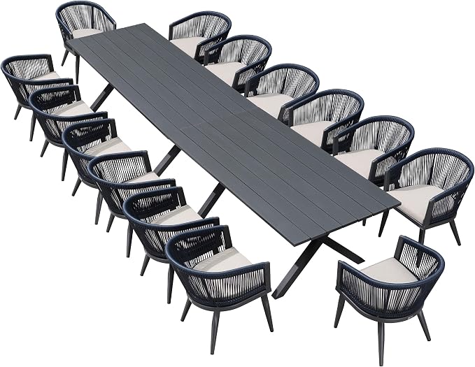PURPLE LEAF Outdoor Dining Set for 14 All-Weather 16 Pieces Patio Aluminium by PURPLELEAF