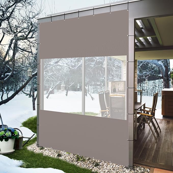Domi Heavy Duty Outdoor Clear Panel Curtain, 18 oz Waterproof PVC Polyester - Image 2