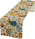 Farm Animal Table Runner, Boho Folk Style Country Rustic Farmhouse Rooster by JanJCurt