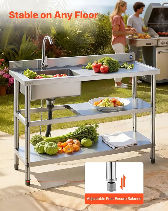 VEVOR Stainless Steel Utility Sink, Free Standing Single Bowl Commercial - Image 6