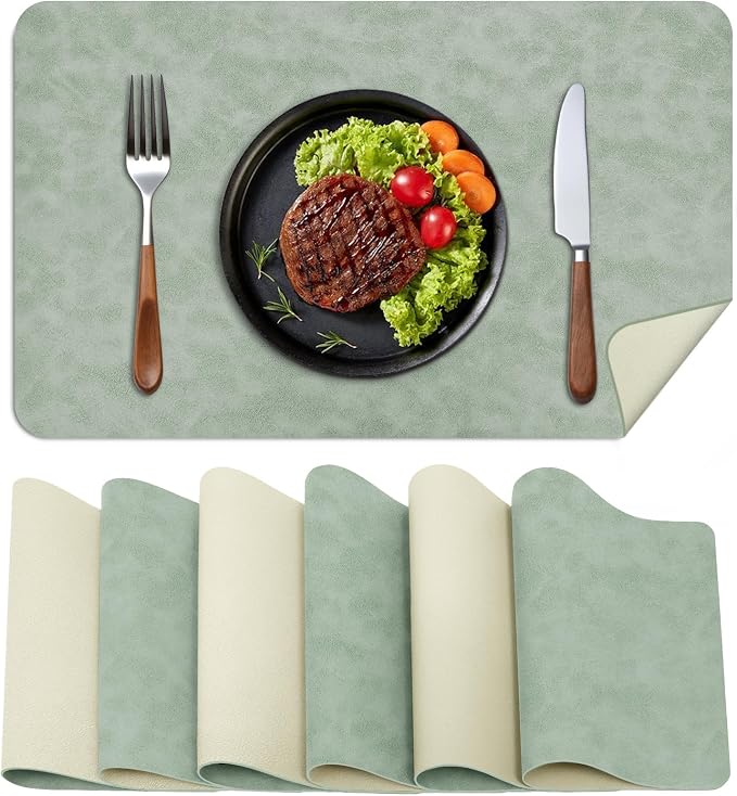 BLESWIN Faux Leather Placemats, 12×17 Inch -Double Side Texture Color Table Mats by BLESWIN