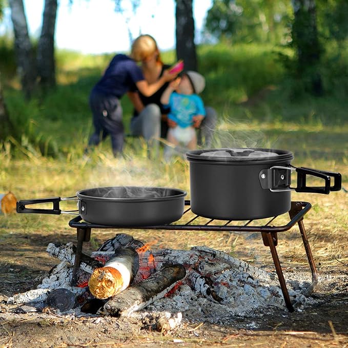 Odoland 15pcs Camping Cookware Mess Kit, Non-Stick Lightweight Pot Pan Kettle - Image 7