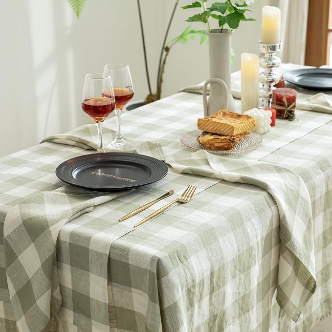 EVERLY 100% Yarn-Dyed Linen Rectangle Tablecloths 60x120Inches - Image 4