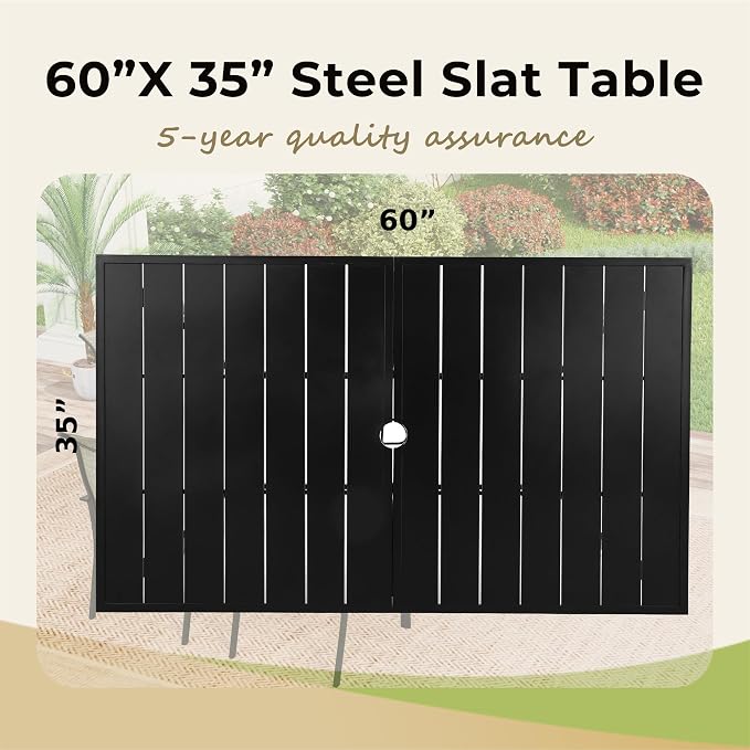 Outdoor Patio Dining Table for 6, All Weather Wrought Iron Black Outdoor Table - Image 8