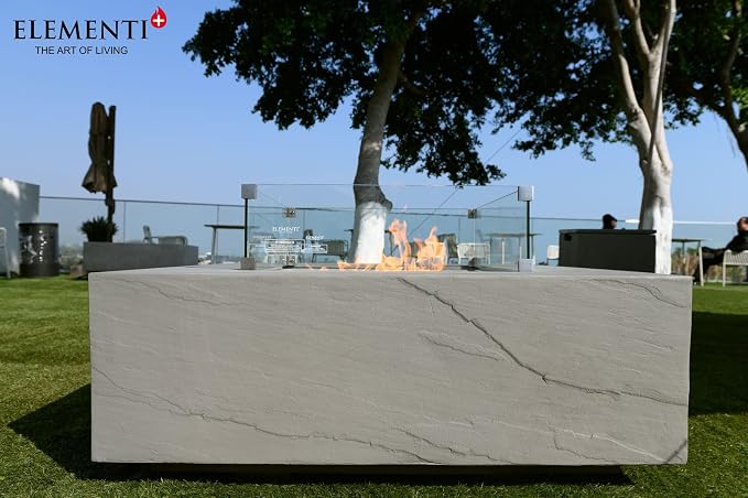 Elementi+ | Bergen Gas Fire Pit Cast Concrete 40" Square Fire Table, Outdoor - Image 8