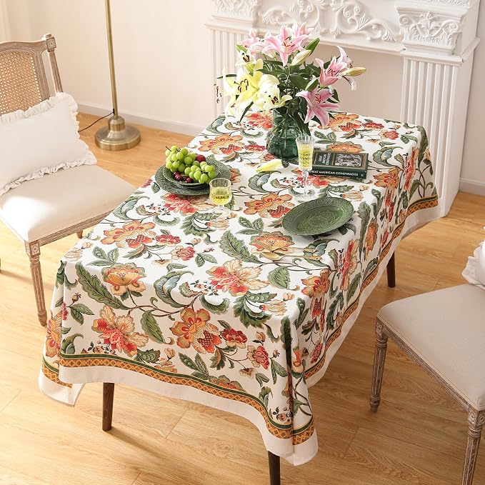 patdrea Designer Vintage Linen Rectangle Tablecloth, Provencal Rustic Floral - Image 9