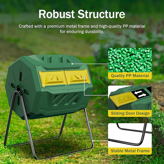 F2C Compost Bin Outdoor Dual Chamber Tumbling Composter 43 Gallon BPA Free - Image 5