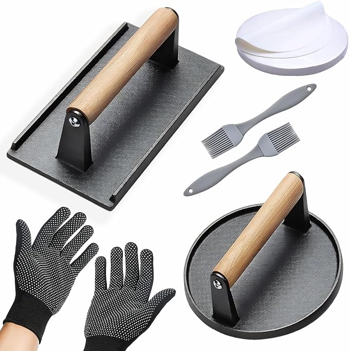 Smash Burger Press Kit 56 Pcs, grill press, 7.9 Inch Cast iron hamburger by Unknown
