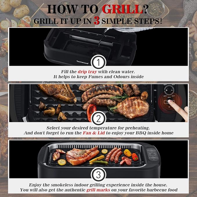 Indoor Grill, Techwood 1500W Smokeless Electric Grill - Image 4