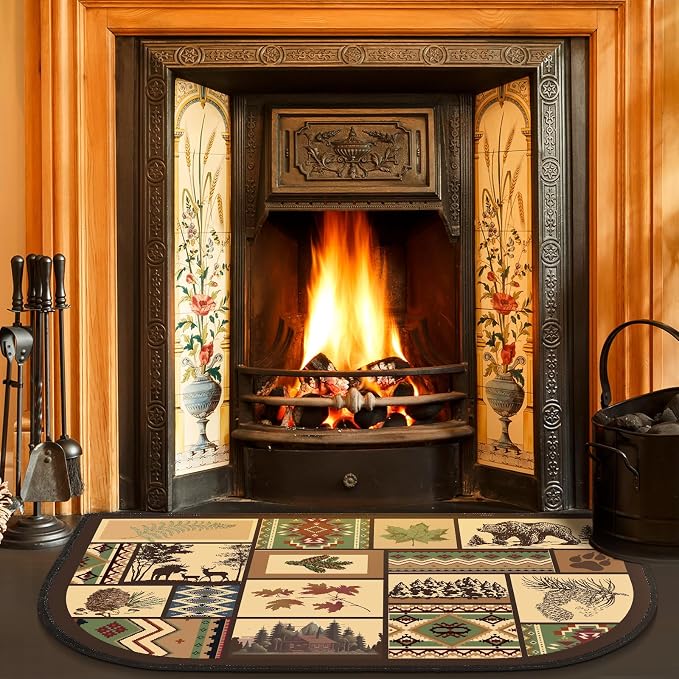 Demissle Cabin Fireplace Hearth Rug Fireplace Mats Cabin Southwestern Fireproof - Image 2