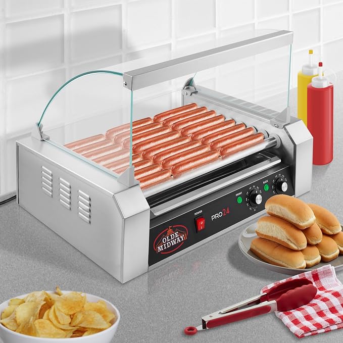Olde Midway Electric 24 Hot Dog 9 Roller Grill Cooker Machine - Image 7