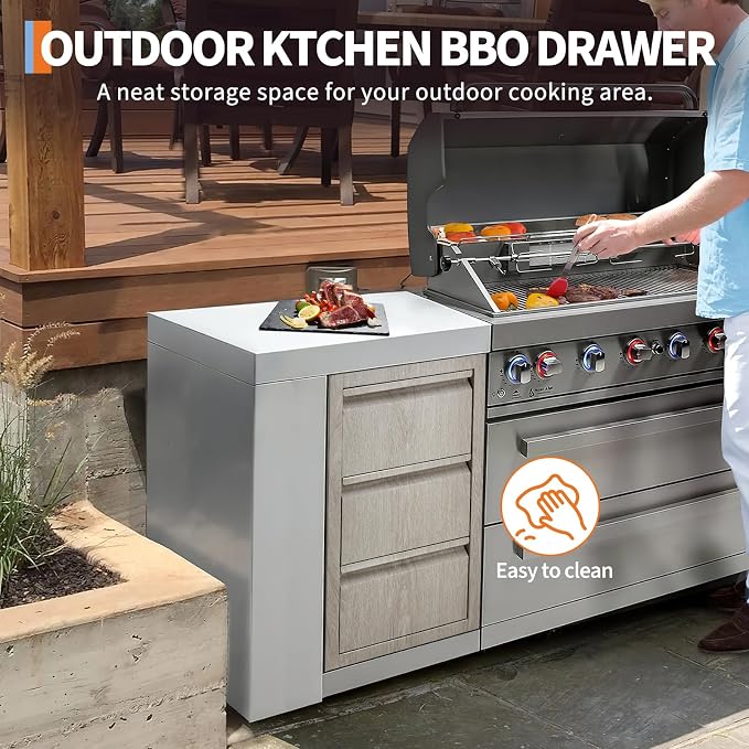 Stainless Steel Outdoor Kitchen Triple Drawers 14.7" W x 18.5" D x 24.5" H - Image 5