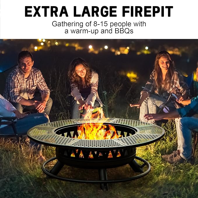 47 Inch Fire Pit with 2 Grills, Outdoor Extra Large Firepits - Image 3