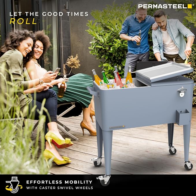 Permasteel 80 Quart Party Cooler, Rolling Ice Chest - Image 4