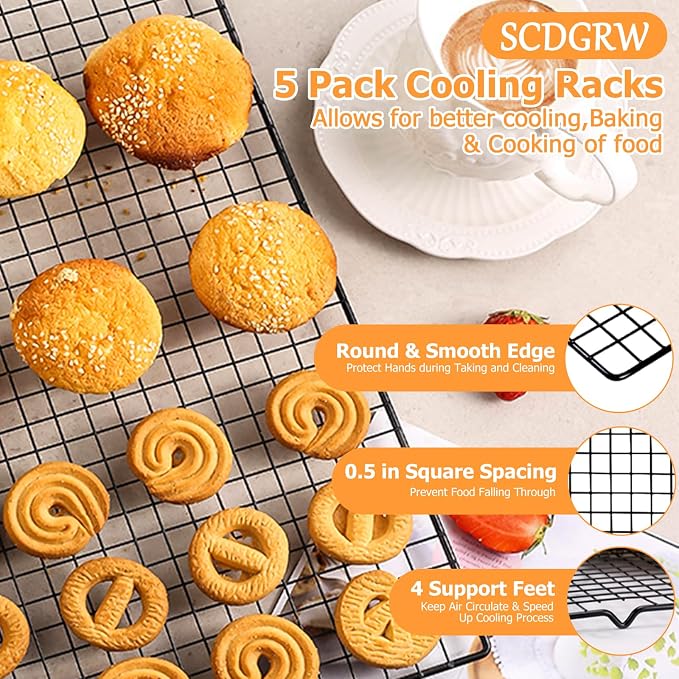 5PCS Cooling Racks for Cooking and Baking 10" x 16" Wire Rack Baking Rack - Image 2