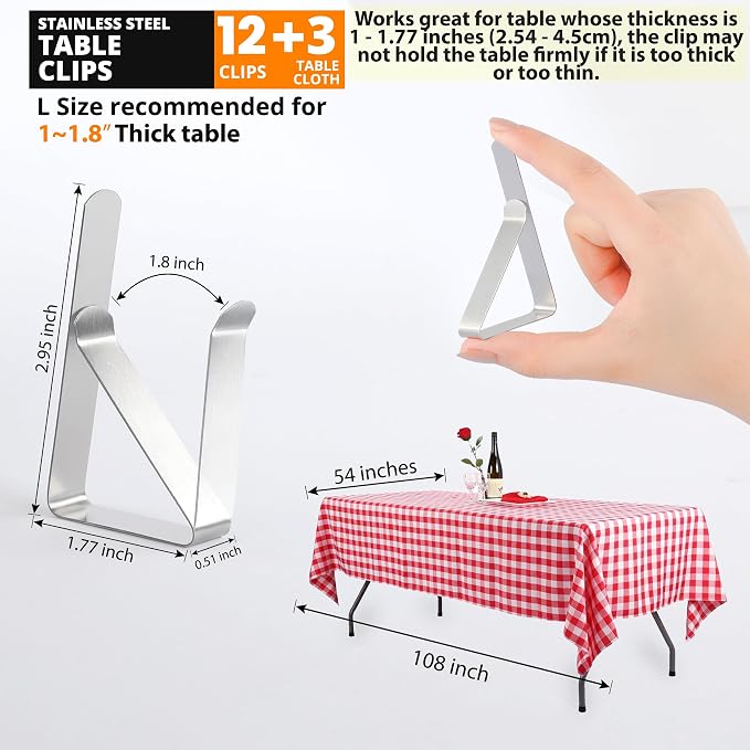 12 Pack Tablecloth Clips with 3 Tablecloths - Image 2