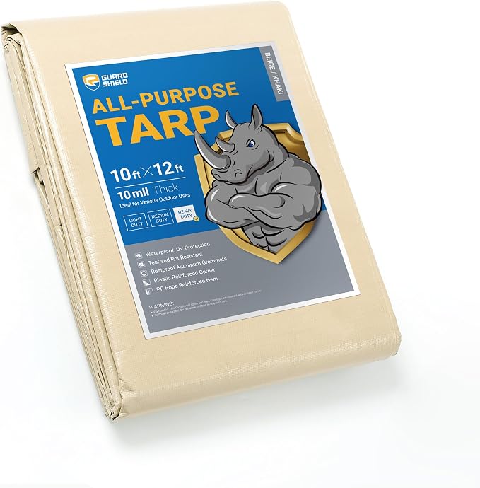 GUARD SHIELD Beige Tarp Heavy Duty Waterproof 10x12 Feet Outdoor Poly Tarps by GUARDSHIELD