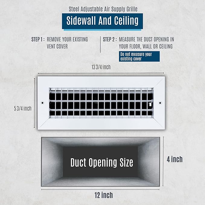 Fits 12x4 Duct Opening Steel Adjustable Air Supply Grille by Handua | Register - Image 2