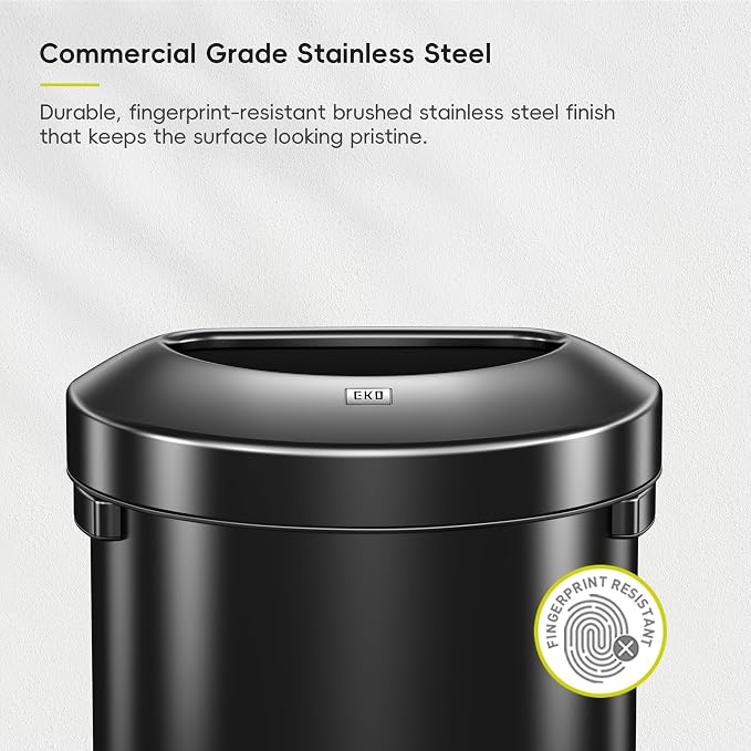 EKO Urban 21 Gallon Semi-Round Open Top Waste Bin, Stainless Steel Half Round - Image 3