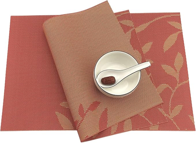 Gugrida Place Mats PVC Set of 6, Table Placemats Set of 6 PVC Woven Vinyl Place - Image 6