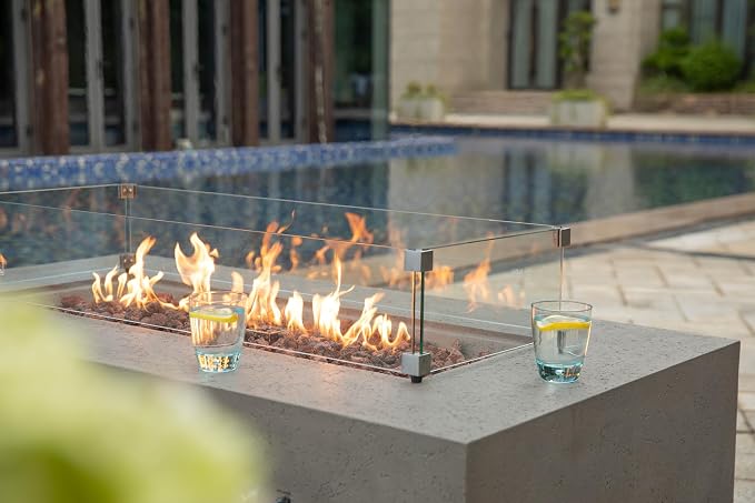 AMS Fireplace | Rectangular Fire Pit Glass Wind Guard - Image 6