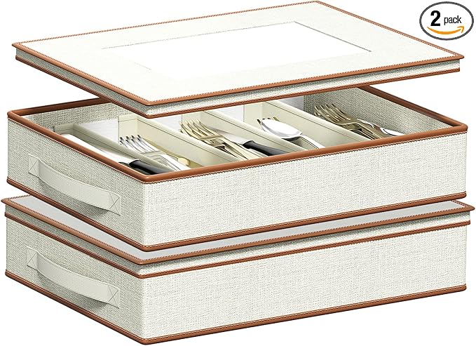 Aokeyee 2 Pack Silverware Storage Box, Sturdy Flatware & Utensil Storage Case by Aokeyee