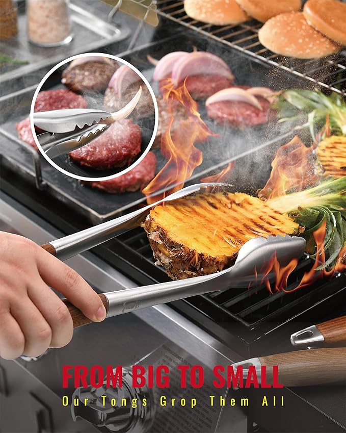 Heavy-Duty Heat-Treated Ash Wood BBQ Grilling Tools Set | Extra-Thick Stainless - Image 4
