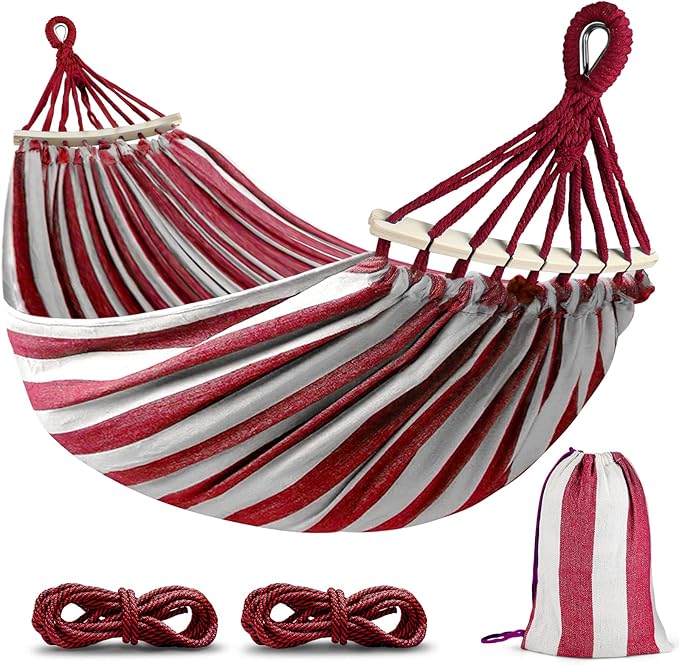Camping Hammock, 320G Canvas, 550 lb Capacity, Red and White