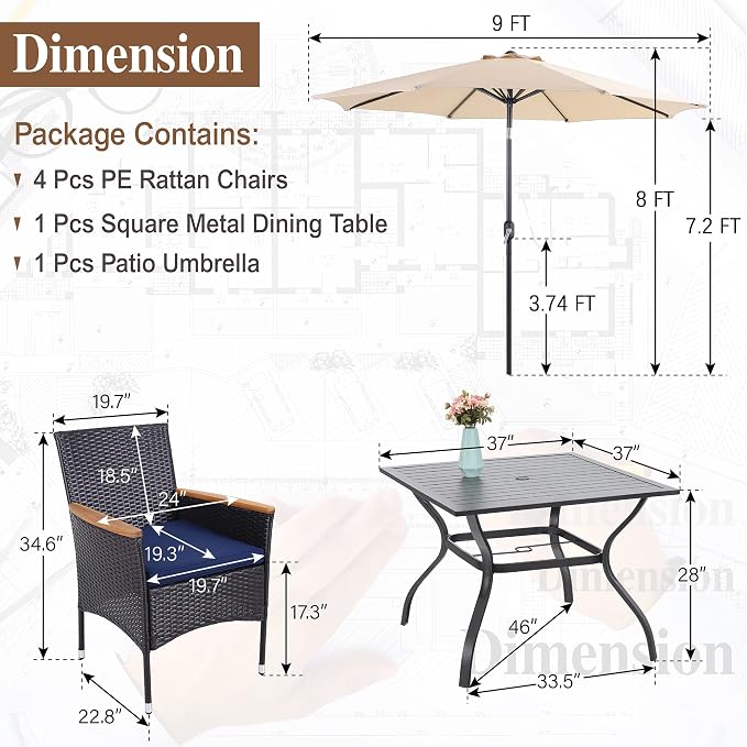Sophia & William 5 Pieces Outdoor Dining Set - Image 6