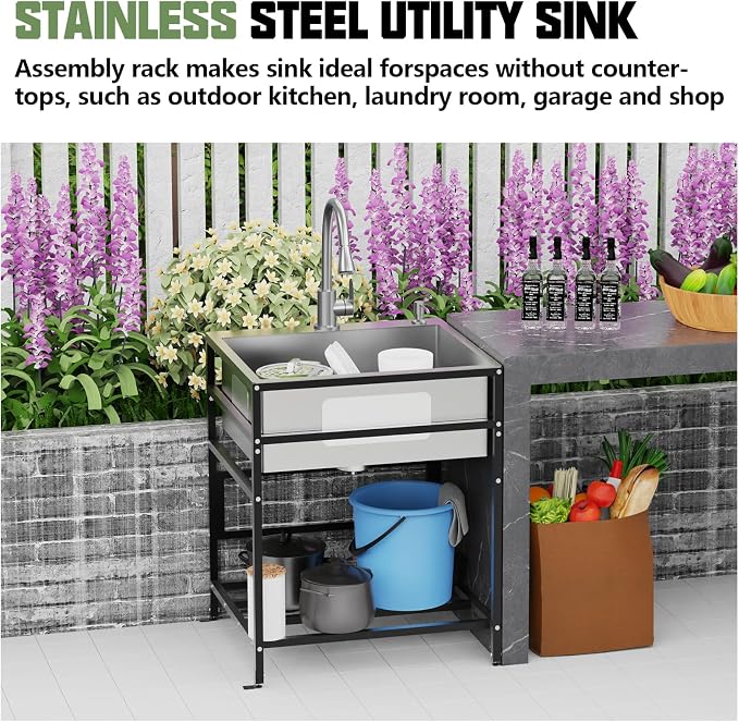 25x22 Inch Stainless Steel Utility Sink-Freestanding Laundry Sink Practicality - Image 2