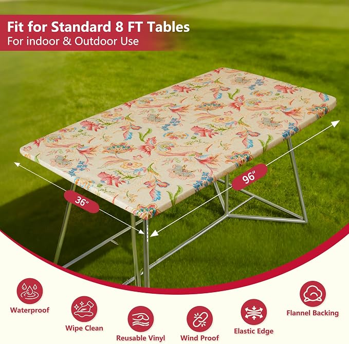 Rectangle Picnic Table Cloth, Elastic Waterproof Fitted Vinyl Tablecloths - Image 5