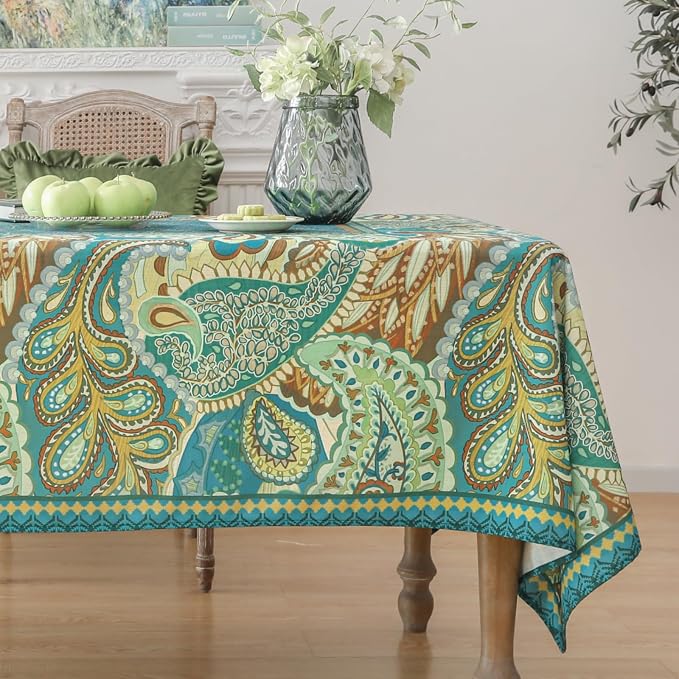 Designer Green Table Cloth Rectangle Table, Vintage Linen Wrinkle Resistant - Image 2