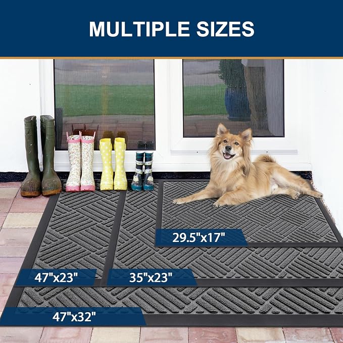 Smiry Front Door Mat Outside Entrance, Heavy Duty Outdoor Indoor Natural Rubber - Image 3
