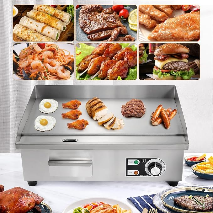 WICHEMI Commercial Electric Griddle 22" 3000W Flat Top Grill Countertop Griddle - Image 7