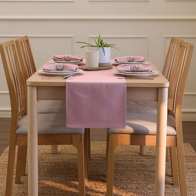 Encasa XO Table Runner 13"x72" Long | Cotton Canvas Fabric | Mauve Solid Color - Image 4