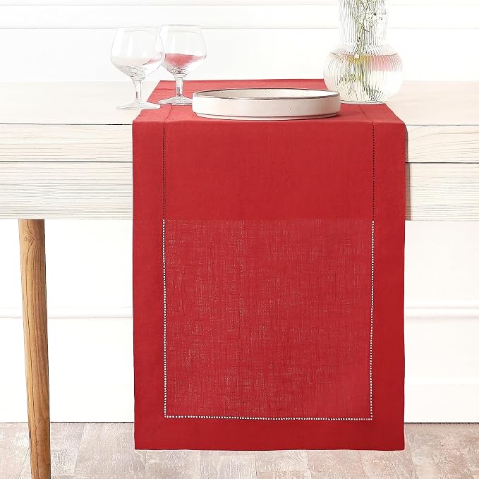 D'Moksha Homes Linen Bright Red Table Runner 84 Inches Long by DMokshaHomes