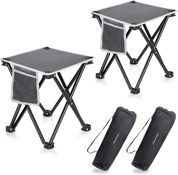 Triple Tree 2 Pack Folding Camping Stool, 13.8 Inch Small Portable Lightweight by Zaboro