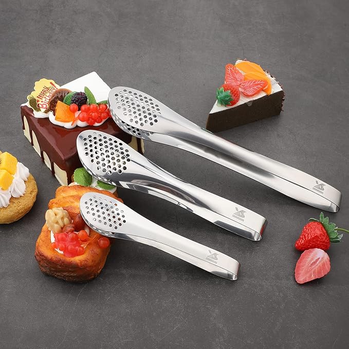 Tongs, Stainless Steel 3-Piece Set in Silver, 7, 9 and 11 Inch
