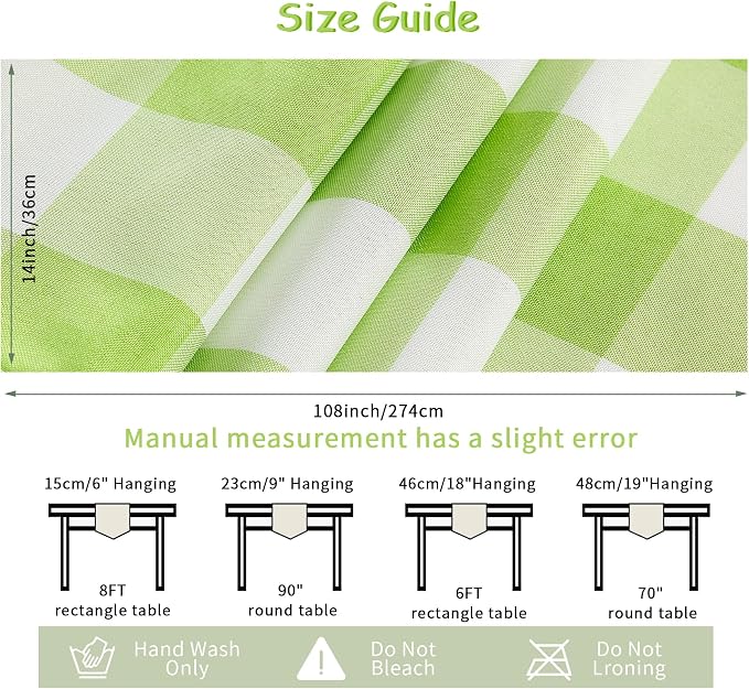 Fabric Checkered Table Runner 6 Pack Waterproof Gingham Table Runner 14W x 108L - Image 4