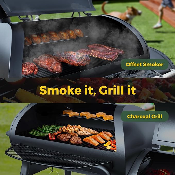 Brand-Man Charcoal Grill Offset Smoker, Heavy-Duty Barrel BBQ Grill Smoker Combo - Image 5