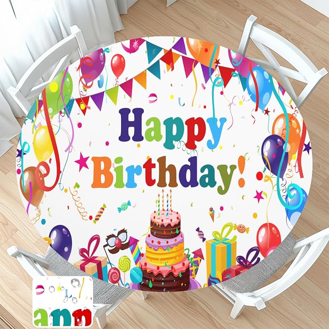 Birthday Round Fitted Tablecloth by Unknown