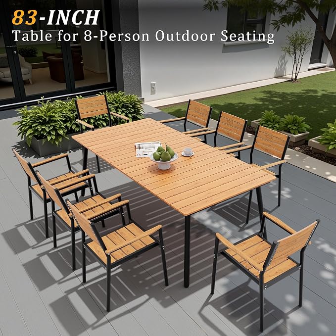 83" Patio Outdoor Dining Table for 6-8, Weather-Resistant Wood-Grain Top - Image 5