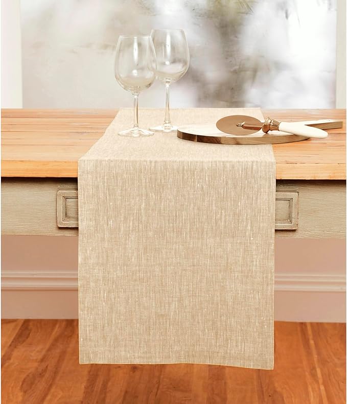 Solino Home Linen Champagne Beige Table Runner 120 Inches Long - Image 2