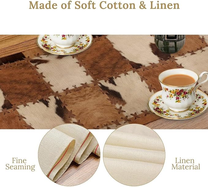 Cowhide Animal Table Runner, Vintage Western Cowboy Patchwork Fur Table Runner - Image 4