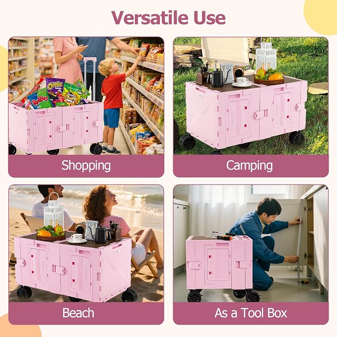 Goplus Large Foldable Utility Cart w/ 2-Tier Storage Crates, 5 Rotate Wheels - Image 9