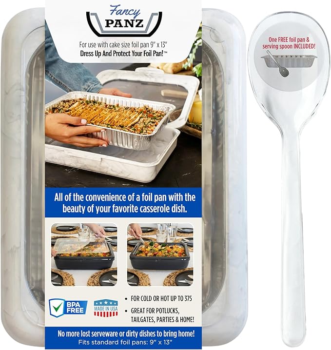 Fancy Panz - Marble 9x13x2" Aluminum Foil Pan Carrier - Elevated Food Serving by FancyPanz