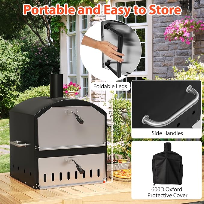 Happygrill Pizza Oven Outdoor, 16” 2-Layer Wood Fired Pizza Maker - Image 5