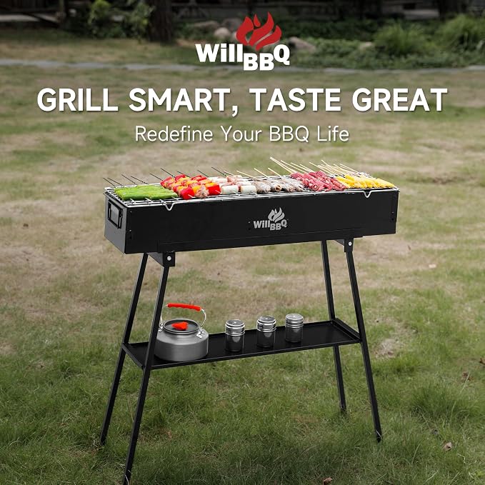 WILLBBQ Charcoal Grills Commercial Quality Portable Hibachi BBQ Folded Camping - Image 4