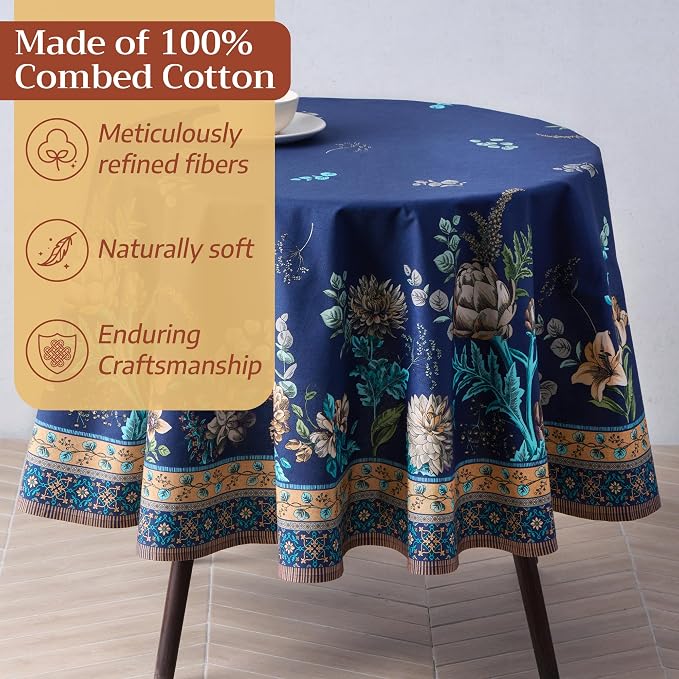 Maison d'Hermine Premium Table Cloth Round Table 100% Cotton 70 Inches - Image 4